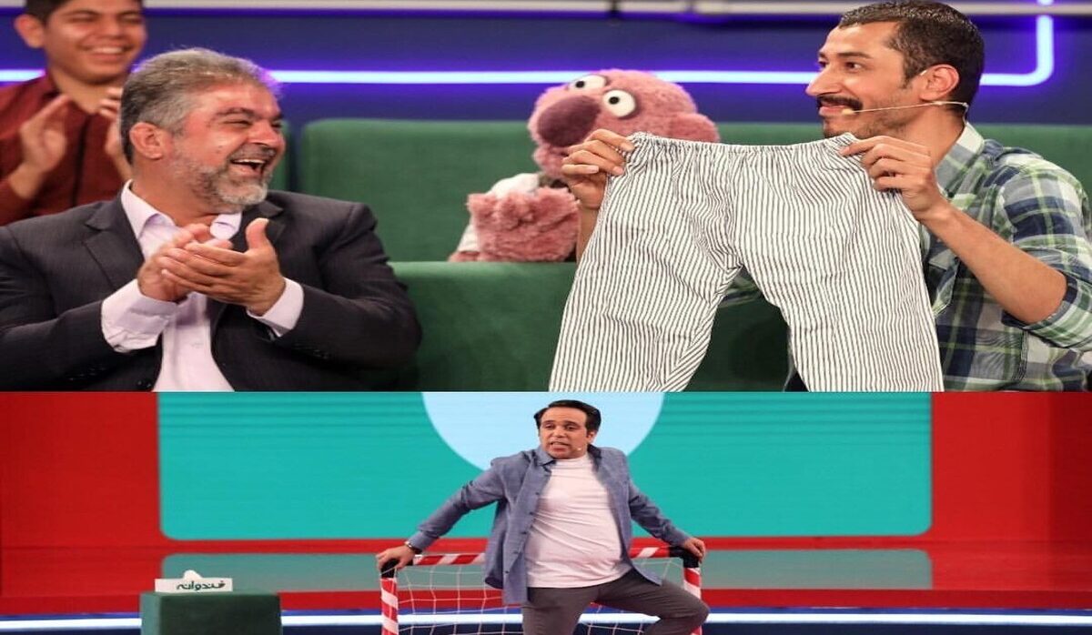 استقبال خنده دار جناب خان از بهتاش سریال پایتخت با هدیه دادن پیژامه به او وسط برنامه ! + ویدئو